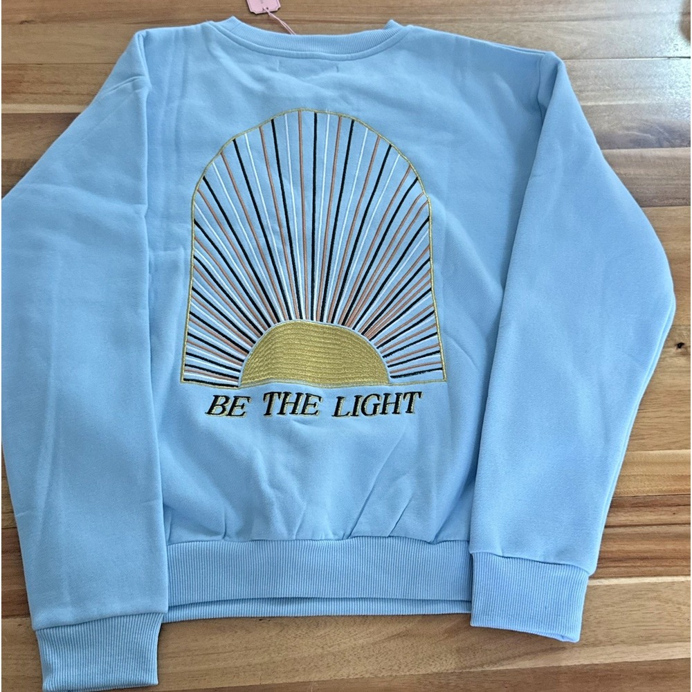 NWT Simply Southern Be The Light Embroidered Sweatshirt Sunburst Women M Blue